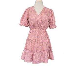 Sugar & Salt Peach Floral Pink Mini Dress, Size S